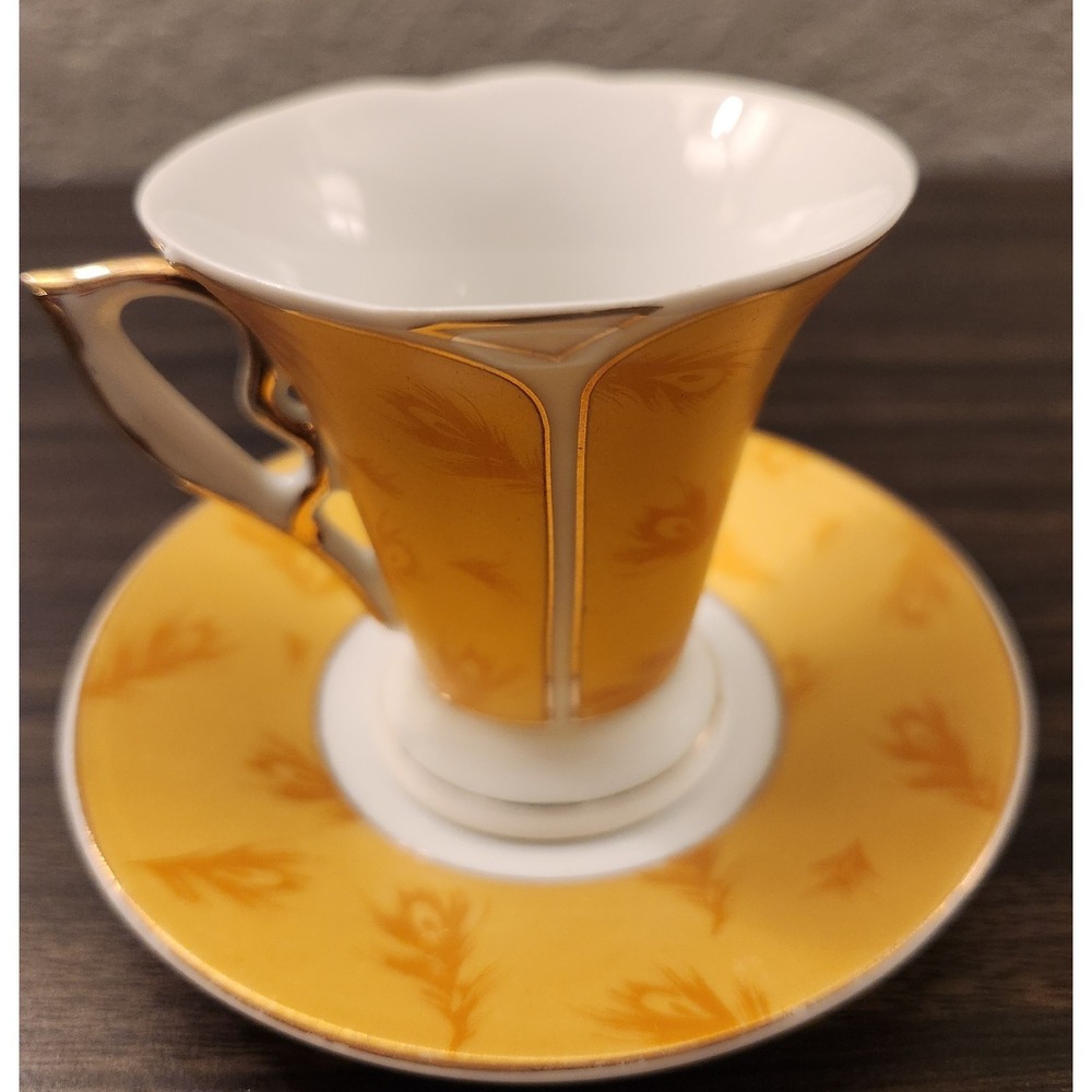 Italian Design Fine Porcelain Orange & Gold Demitasse Cup & Saucer